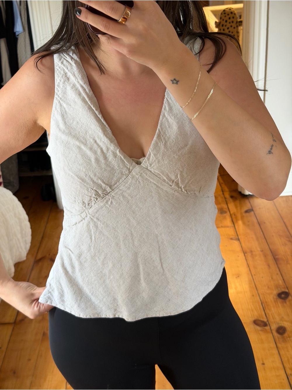 Abercrombie & Fitch Cream V-Neck Linen-Blend Camisole